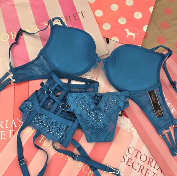 Victoria's Secret VTG Very Sexy Limited Edition Blue Rhinestone Lingerie Set NWT - Picture 7 of 16
